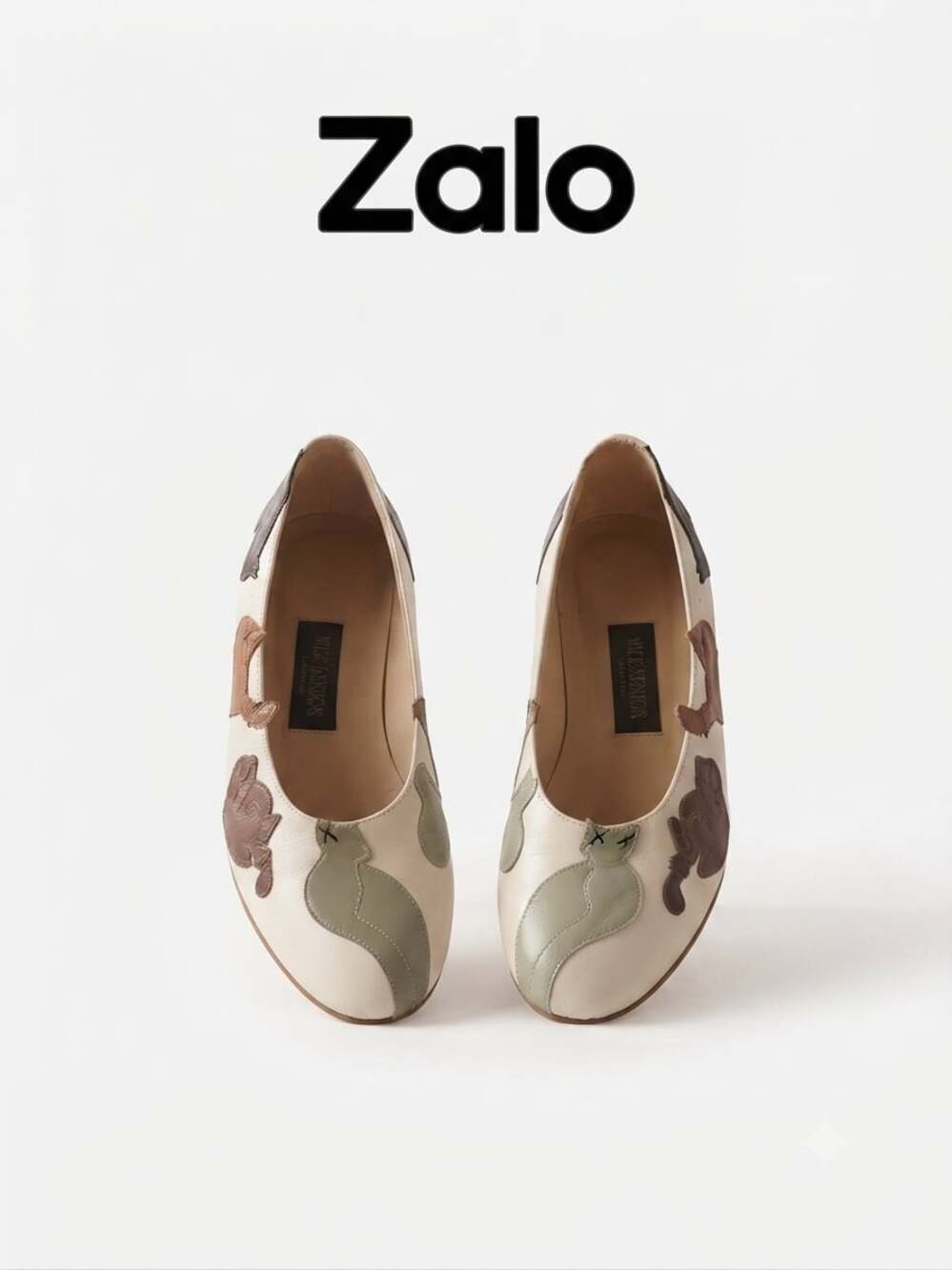 Vintage Rare Zalo Leather Ballet Flats with Cat Appliqué Made in Spain Size 9M